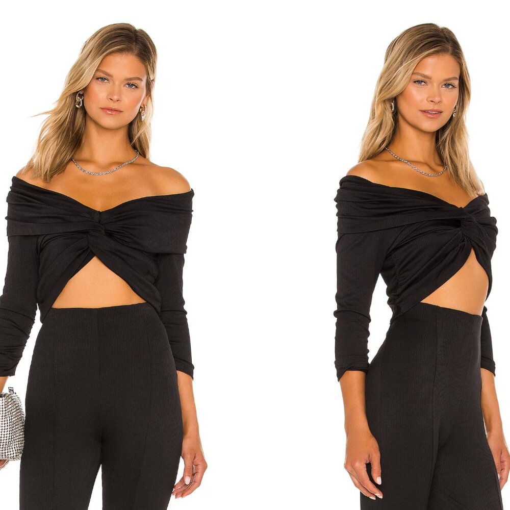 Amanda Uprichard 🖤 Voila Twist Front Crop Top Black Size M